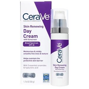 CeraVe Skin Renewing Day Cream SPF 30 Retinol Face Moisturizer 1.76oz Exp 10/27